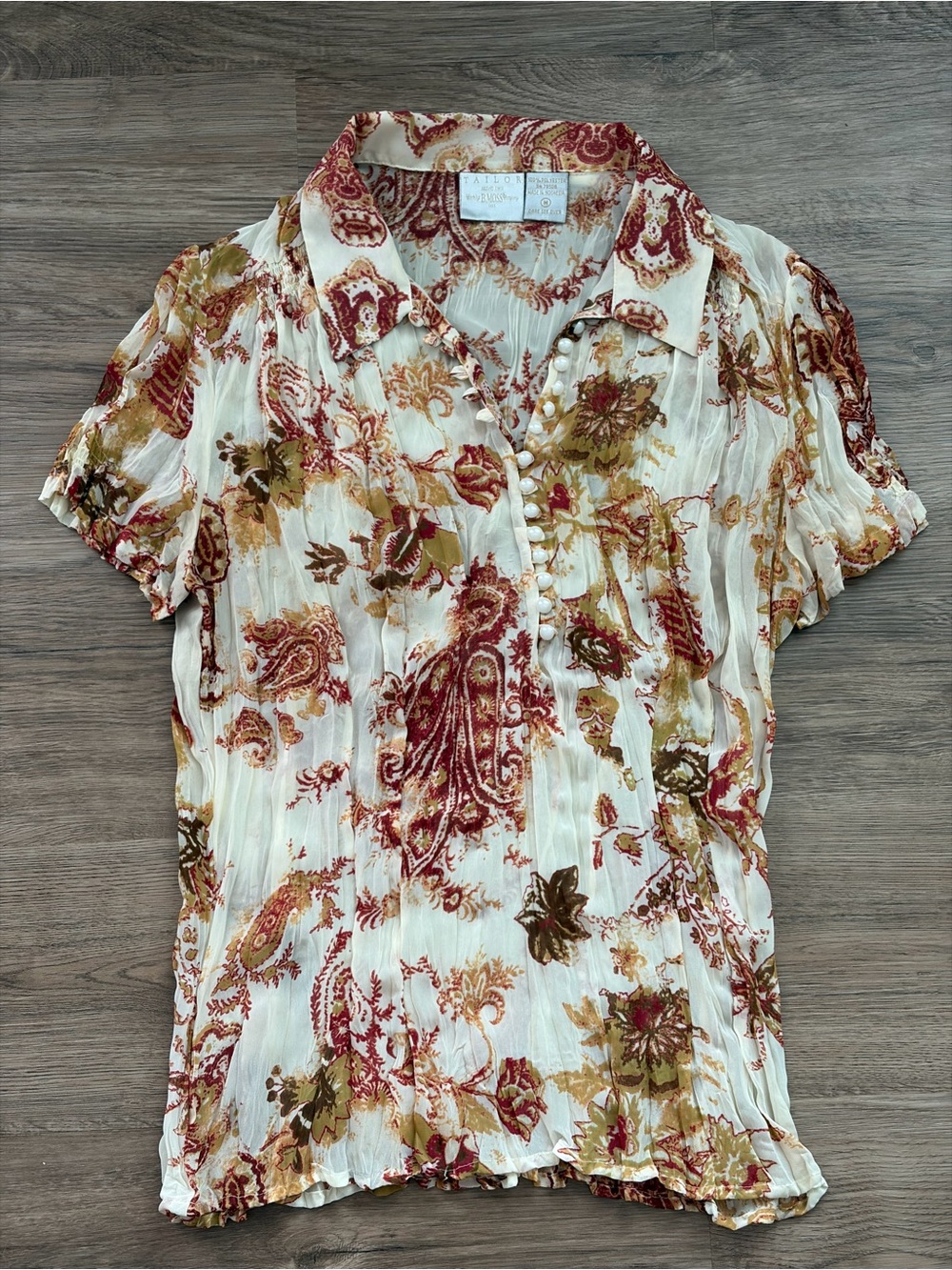 Vintage 90s Tailor B. Moss Floral Pearl-Button 100% Polyester Blouse